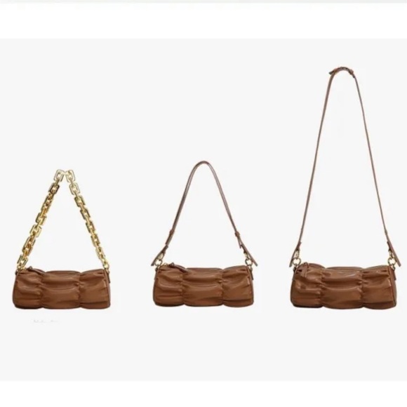 AZA Micro Kingpin Black Gathered Barrel Bag Round Log Crossbody Chain Purse - Picture 13 of 14